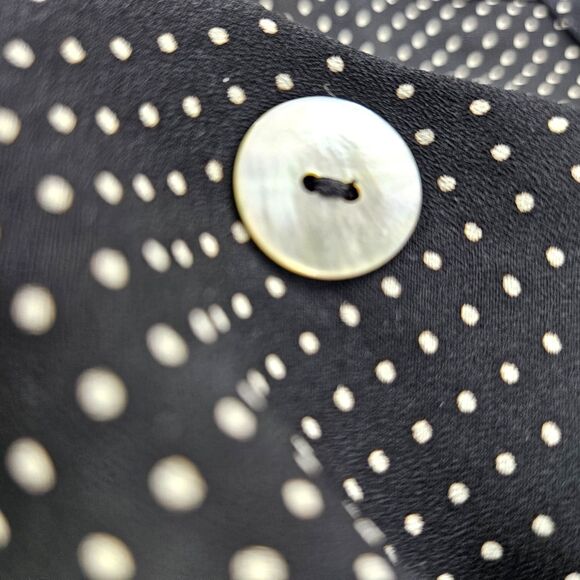 Vtg 80s/90s Maggie London Black White Polka Dot Blouse Shoulder pads L Sheer MOP - Picture 3 of 11